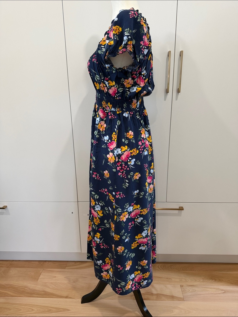 APRICOT Navy Floral Smocked Maxi Dress with Pink & Yellow Blooms - Picture 5 of 10